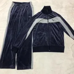 寄付対象品 プーマ ベロア トラックジャケット ジャージセットアップ ロゴ刺繍