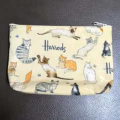 Harrods 猫イラスト ポーチ　化粧品ポーチ