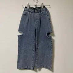 しまむら　サイドカット　ダメージデニム　デニムパンツ　ジーンズ　120