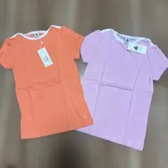 新品タグ付プチバトーオレンジピンクTシャツ 2枚セット140150
