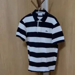 LACOSTE ネイビー ホワイト ストライプ ポロシャツ US S