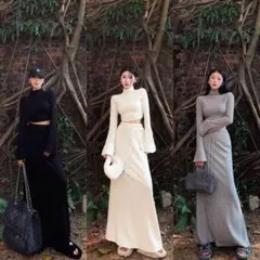 フレアスリーブ ニットスカートセットアップ