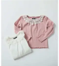 BeBe ホワイト 長袖 90フラワー レース 襟 裾 メロウ Tシャツ