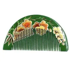 ☆新品未使用☆Ｂ級品キズ有り緑系花模様櫛