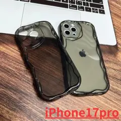 【iPhone17pro】 ケース ウェーブ 耐衝撃 アクスタ 推し活 ブラック