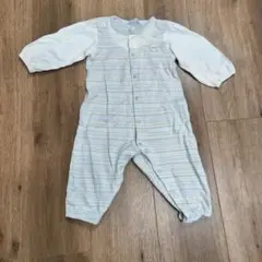 familia 水色ストライプロンパース