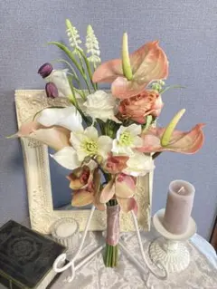 かんぴょうまきこ☆様 コーラルピンクホワイト白カラーブーケ挙式前撮りクラッチ