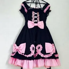 え3 アンジェリックプリティ　くるくるリボン　ワンピース　黒　ピンクのサムネイル