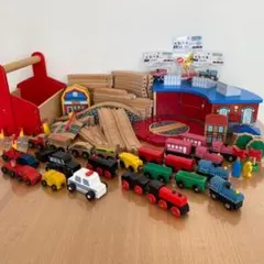 セット 木製 レール 電車 自動車 知育玩具 駅 踏切 操車場 転車台 ブリオ