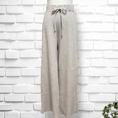 【モノマート】サイドフリンジ ワイドストレート リブニットパンツ　L 大人可愛い