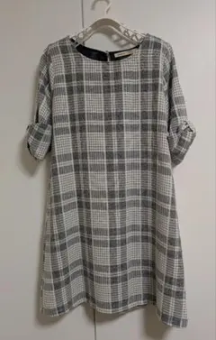 チェック 五分袖 膝丈 ワンピース