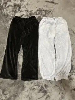 フリース ルームウェアパンツ ブラック 薄パープル