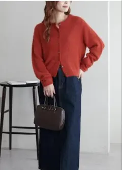 DISCOAT フェザーヤーンクルーカーディガン