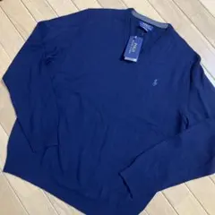 【新品】ラルフローレン メンズVネックセーターニット Lサイズ　ウール100%