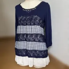 ❤️未使用タグ付き❤️ギンガム×レース切り替えプルオーバー