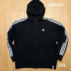 【美品】adidas アディダス ジップ パーカー フーディ2XL ブラック