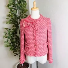 美品36⭐️M'S GRACY ツイード ノーカラージャケット ピンクのサムネイル