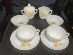 FK 　麦柄　カップ＆ソーサ2客　クレーマー＆シュガーポット　デザートボウル2個のサムネイル