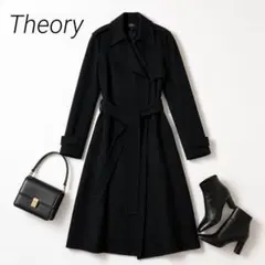 美品 Theoryセオリー シンセティッククレープ ロングコート 黒 とろみ
