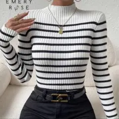 EMERY ROSE ストライプ タートルネックニット