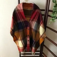 【格安販売】　ストール　新品未使用　赤　チェック　ボタン付き