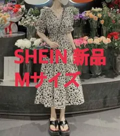【新品】SHEIN 花柄 ワンピース 白 膝下 ロング 半袖 ワンピ