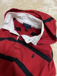 Ralph Laurenフード付きラガーシャツボーダー 赤 黒 サイズ18-20