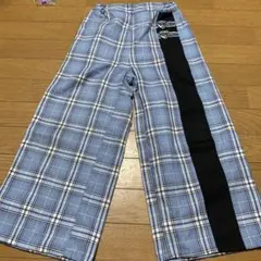 青と白のチェック柄ワイドパンツ　150