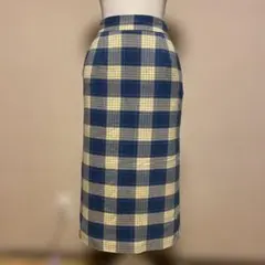 OPAQUE.CLIPチェック柄タイトスカートブルー イエロー Sサイズ裏地付き