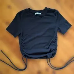 【美品】ZARA ブラック 半袖Tシャツ ギャザー