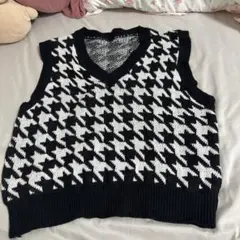 ハウンドトゥースパターン ニットベスト