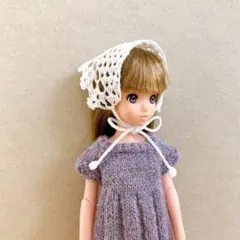 【ドール用】紐付き三角ショール〈花エジング〉 バブーシュカ 透かし編み