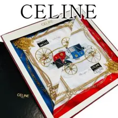 【良品】CELINE ハンカチ 2枚セット まとめ 馬車柄 青 赤 箱付き