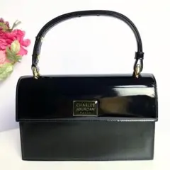 美品 シャルルジョルダン エナメル ハンドバッグ ゴールド金具 黒