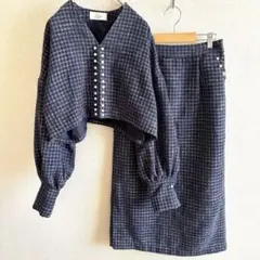 BONLECILL noir パールツイードジャケット＆タイトスカート　ネイビー