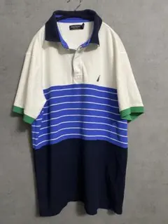 NAUTICA・ノーティカ ポロシャツ 白/ブルー/ネイビー Lサイズのサムネイル
