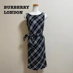 バーバリーロンドン リネン混 ノースリーブワンピース ベルト付き ノバチェック