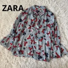 ZARA ザラ花柄フリルブラウス　フレアスリーブM