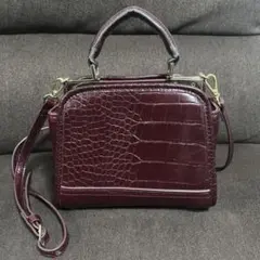 ZARA クロコ調 2way バッグ ボルドーのサムネイル