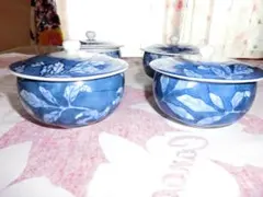 蓋付き湯呑み　ブルー系　４客セット