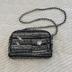 ZARA ツイード チェーンショルダーバッグ ブラック ホワイト