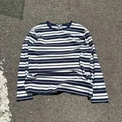 UNIQLO ボーダー カットソー リンガー ロンT 長袖 XL ネイビー 白