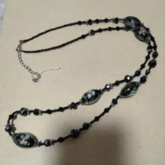 新品未使用　ベネチアングラス　フラワーモチーフ ブラックロングネックレス