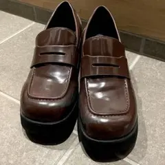 BEAUTY&YOUTH フェイクガラスレザー厚底ローファー ブラウン