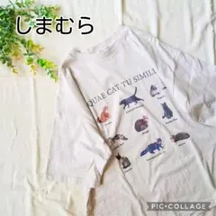未使用 しまむら 猫プリント チュニック Tシャツ L 淡灰のサムネイル