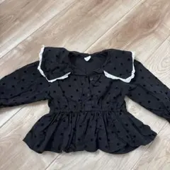 cottoli 襟付きドット柄ウエストマークブラウス　90サイズ　ブラック