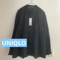 UNIQLO ユニクロ　コットンギャザーブラウス　長袖　黒シャツ Mサイズ