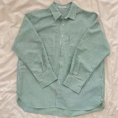 薄緑ストライプ 長袖シャツ フリーサイズ オリーブデオリーブ