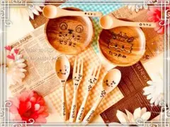 M116様ご確認　名入れ円形プレート&スプーンセット　動物デザイン　カトラリー