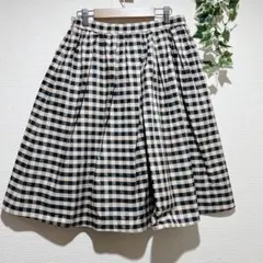 【ジェニーブ】ギンガムチェック フレアスカート 膝丈　ベージュ×黒　サイズ1